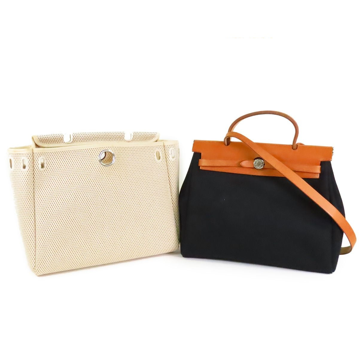 Hermes Herbag PM Black Brown Silver Toile Vache 2-Way Shoulder Bag