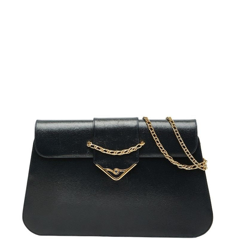 Cartier Saffiano Line Chain Shoulder Bag Navy Leather