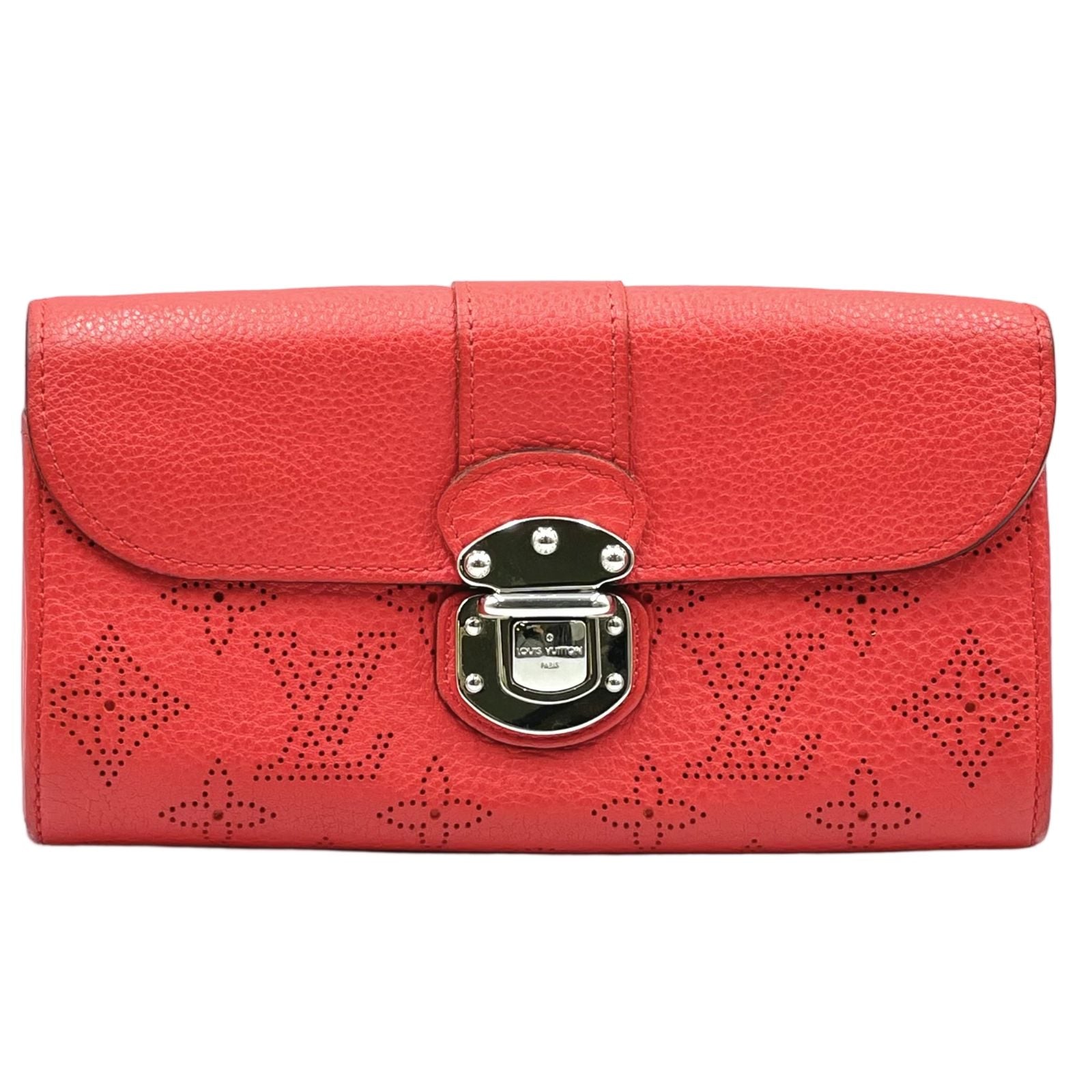 Louis Vuitton Portefeuille Iris Mahina Corail Leather Red Bifold Wallet Silver