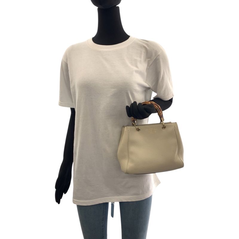 Gucci Bamboo Ivory Brown Gold Hardware Leather 368823 Handbag Women 504677