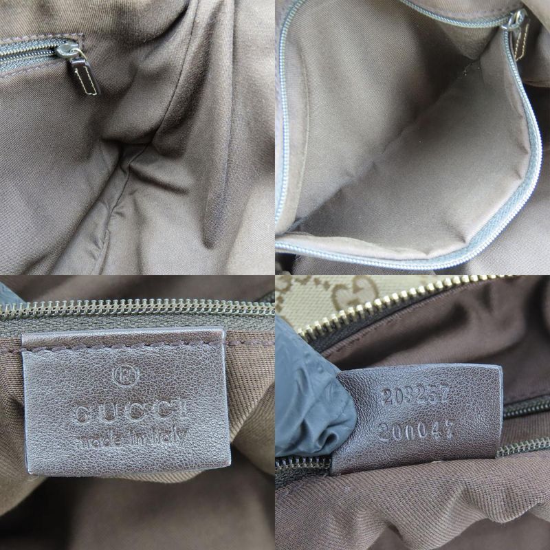 Gucci Shoulder Bag 203257 Abbey GG Canvas Beige Dark Brown Gold Hardware