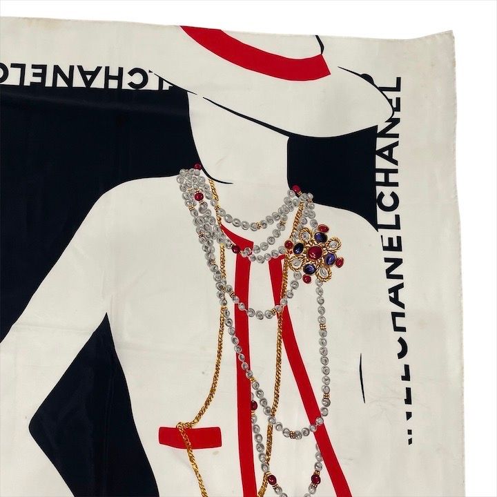 Chanel Vintage Large Scarf Mademoiselle Silk 100% Beige