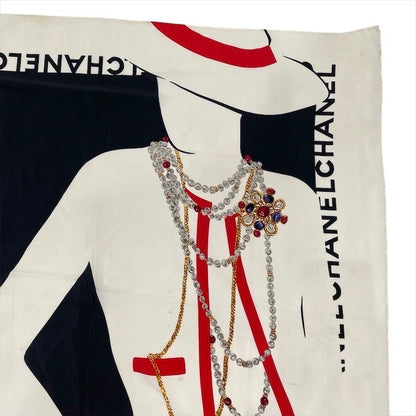 Chanel Vintage Large Scarf Mademoiselle Silk 100% Beige
