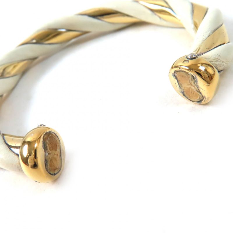 Hermes Twisted Bangle Ble Scuff D Sv925 Leather Ivory Gold Weight