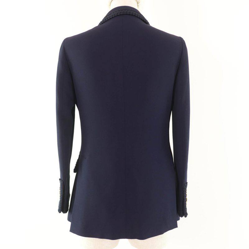 Gucci 610946 Interlocking G-pin Charm Lined Logo Pattern Tailored Jacket Navy