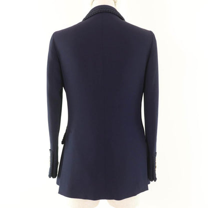 Gucci 610946 Interlocking G-pin Charm Lined Logo Pattern Tailored Jacket Navy