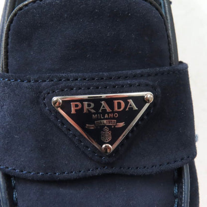 Prada 1d222n Triangle Logo Suede Leather Loafers Navy 35.5 With Box And Storage
