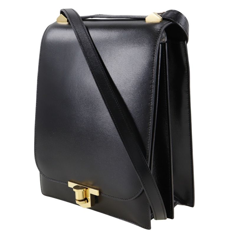 Hermes Chianti One Shoulder Vintage Box Calf Black/gold Hardware Women Shoulder