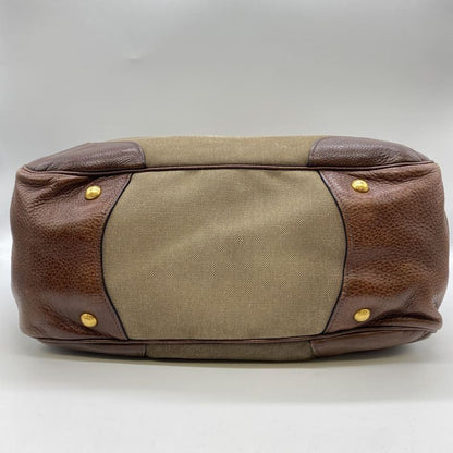 Prada Logo Jacquard Tote Handbag Leather Brown Beige Women Men Vintage Fashion