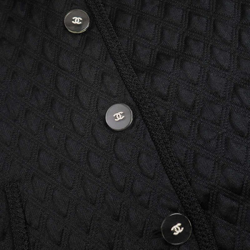 Chanel Silk Quilted No Collar Cardigan Jacket P57087k07441 Black 42