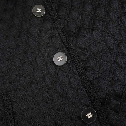 Chanel Silk Quilted No Collar Cardigan Jacket P57087k07441 Black 42