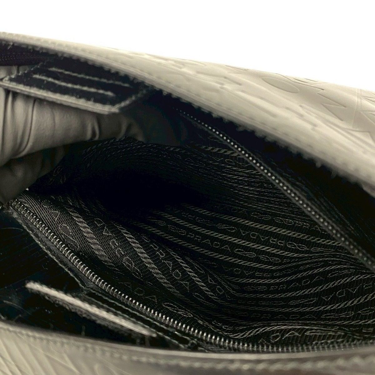 Prada Triangle Logo Embossed Leather Shoulder Bag Mini Tote Black — view 10