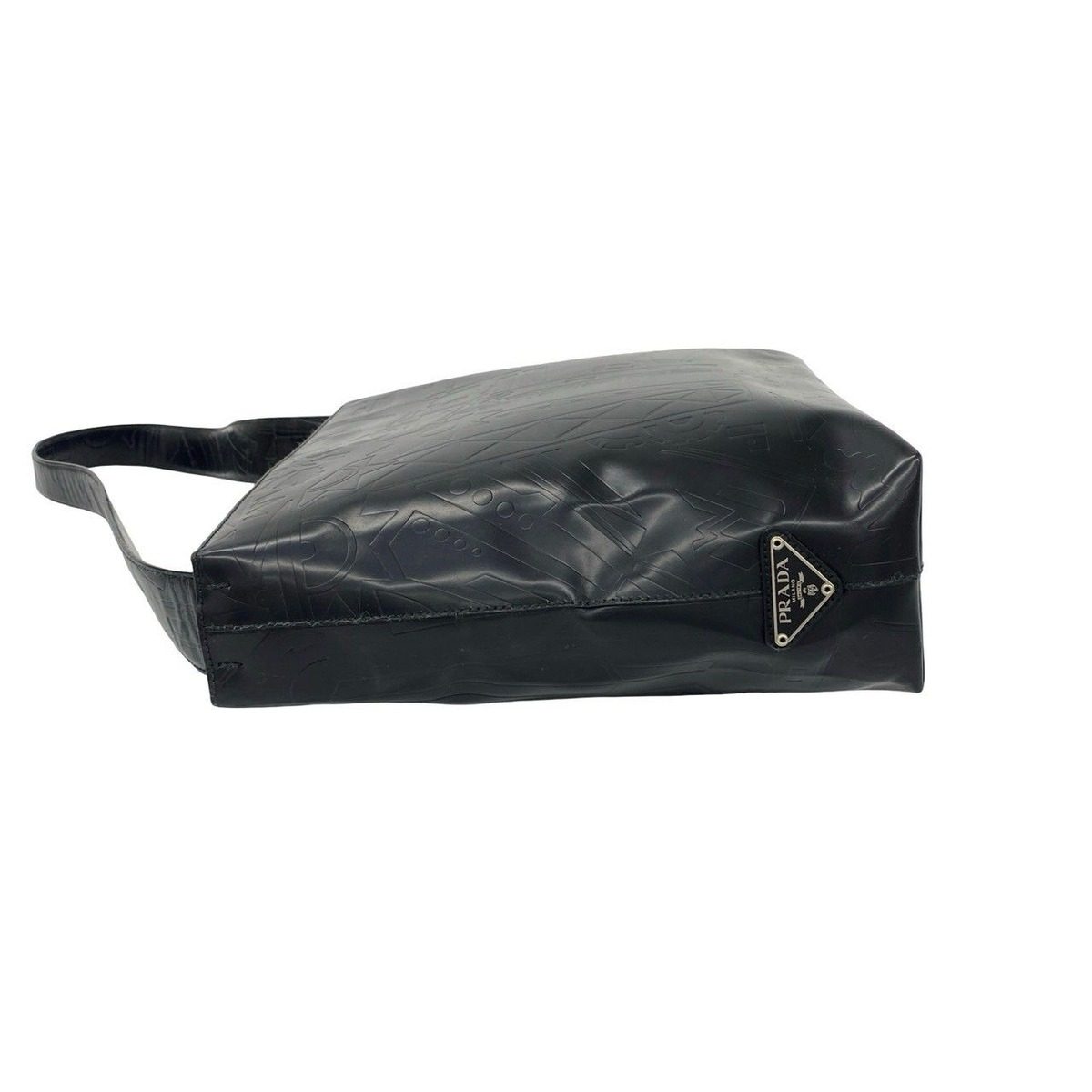 Prada Triangle Logo Embossed Leather Shoulder Bag Mini Tote Black — view 5