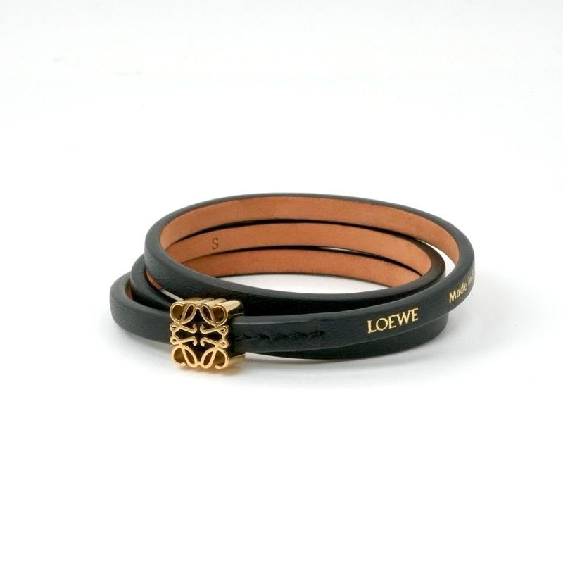 Loewe Bracelet Bangle Cuff Black Gold Anagram Logo Twist Calf Leather