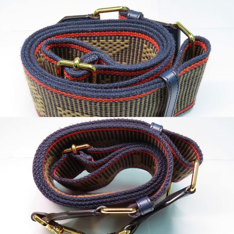 Fendi Strap Shoulder Bag Accessory Navy Logo Canvas Leather Gdhardware