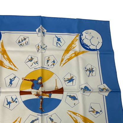 Hermes Scarf Silk Carre 90 Vive Les Champions! Viva Champions Soccer Blue With