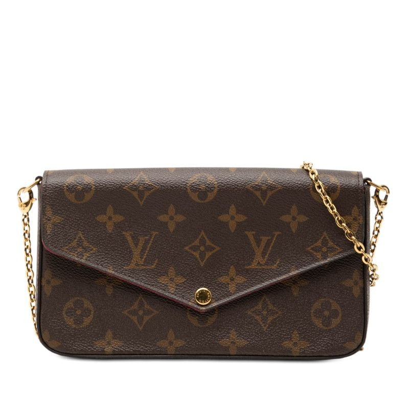 Louis Vuitton Monogram Pochette Felicie Chain Shoulder Bag Brown Fuchsia