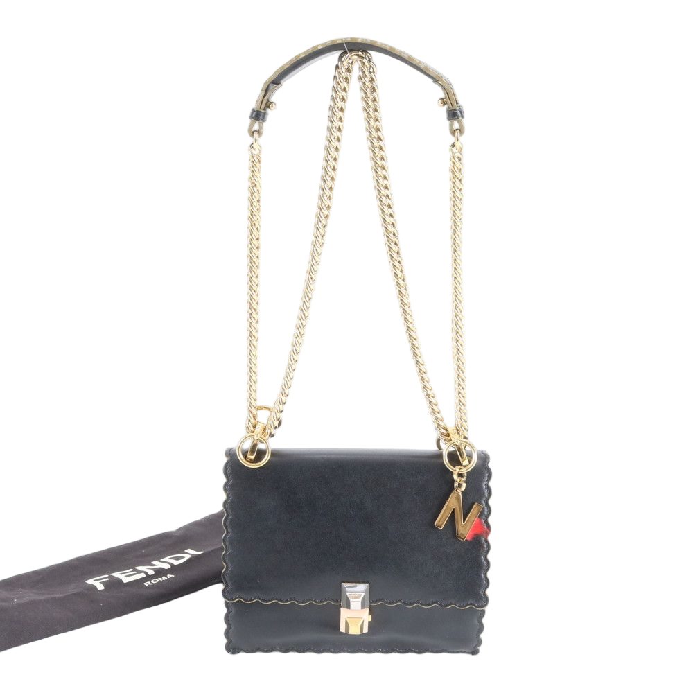 Fendi Canai Chain Leather 2-Way Shoulder Bag Crossbody Hand Tote