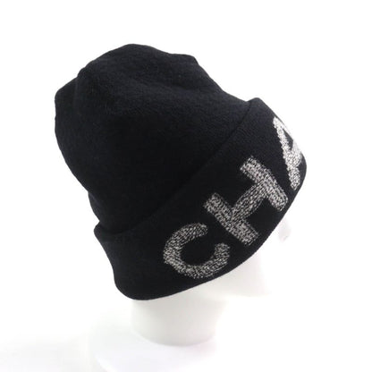 CHANEL Wool Cashmere Blend Logo Design Knit Hat Knit Cap Hat Black Made In