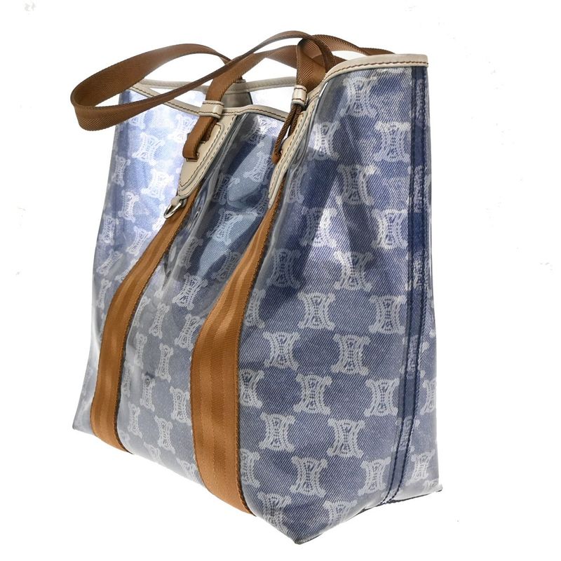 Celine Shoulder Bag Macadam Vinyl Leather Blue Brown 38ka973