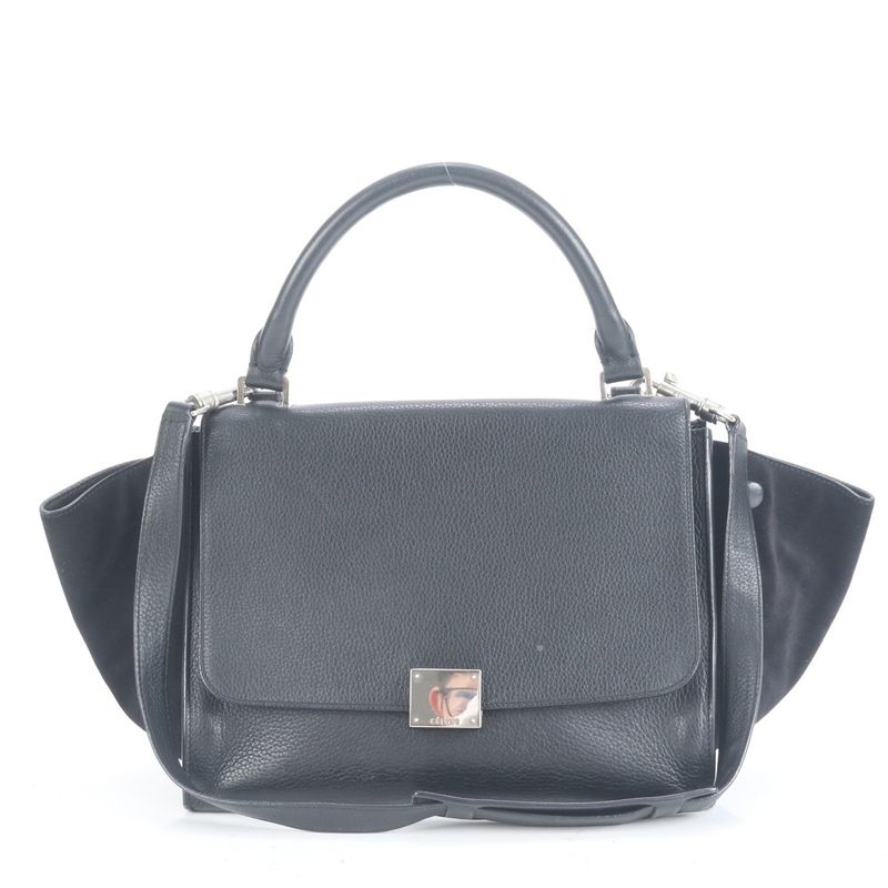 Celine Trapeze Small Leather 2WAY Shoulder Bag Shoulder Tote Hand Black Women's