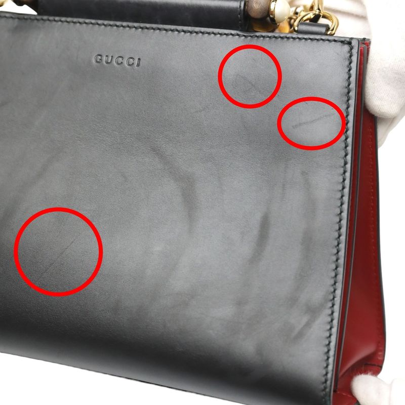 Gucci 459076 Leather Bamboo 2-way Bag Handbag Gucci Black