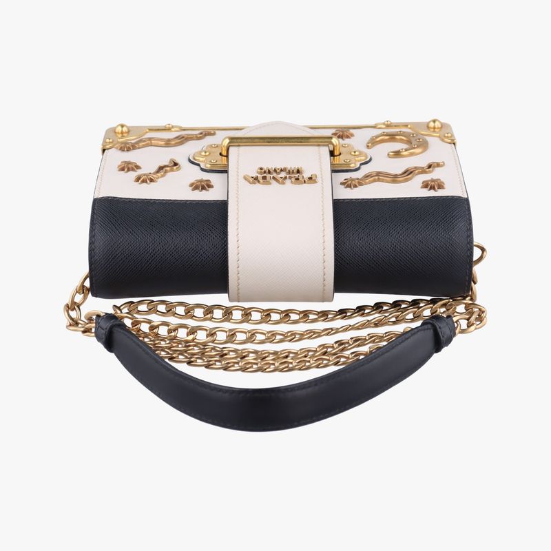 Prada City Calf Astrology Cahier White/black Saffianoleather X Leather 25