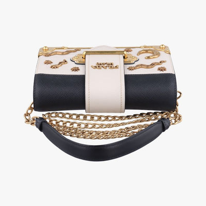 Prada City Calf Astrology Cahier White/black Saffianoleather X Leather 25