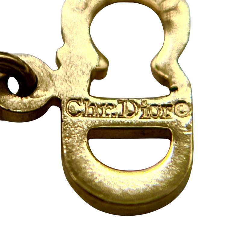 Christian DIOR Necklace Ribbon Rhinestone Gold Plated Gold