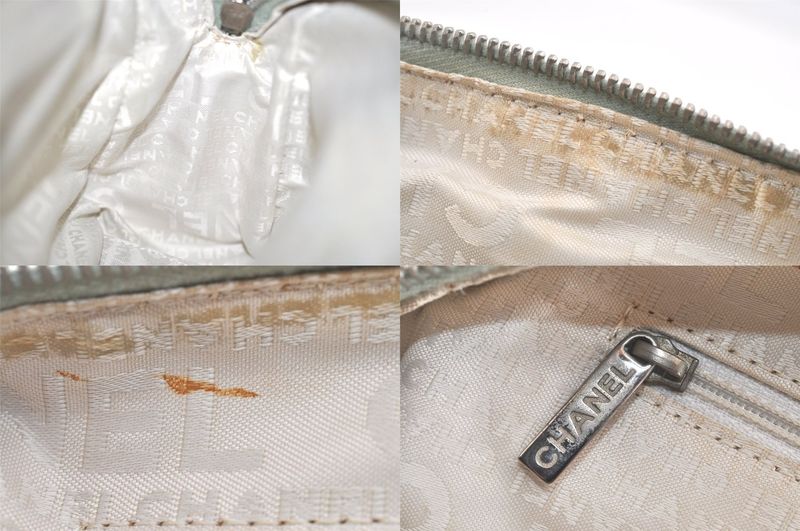 Chanel Vintage Knit Calfskin Shoulder Boston Bag Purse Beige 2545n