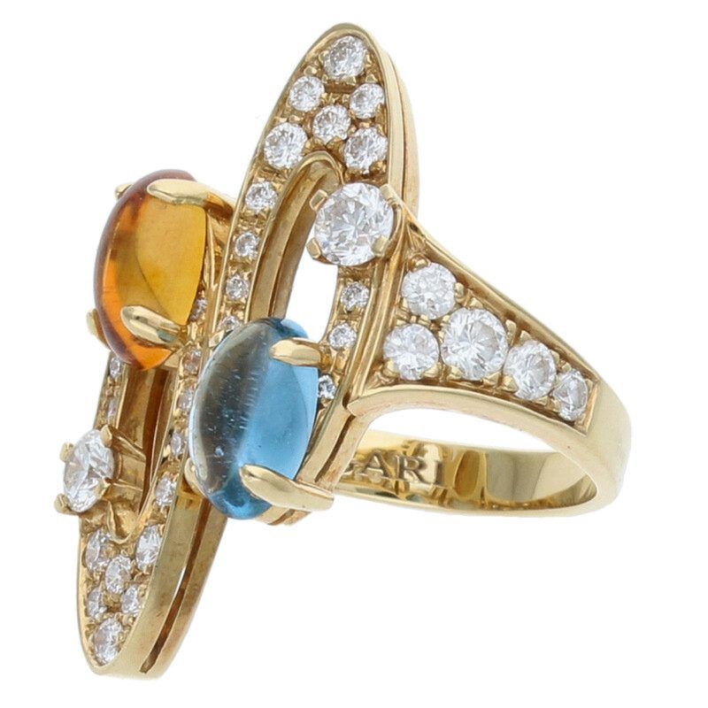 Bulgari Elysia 18K Yellow Gold Yellow Gold Citrine Blue Topaz Ring Women's 10