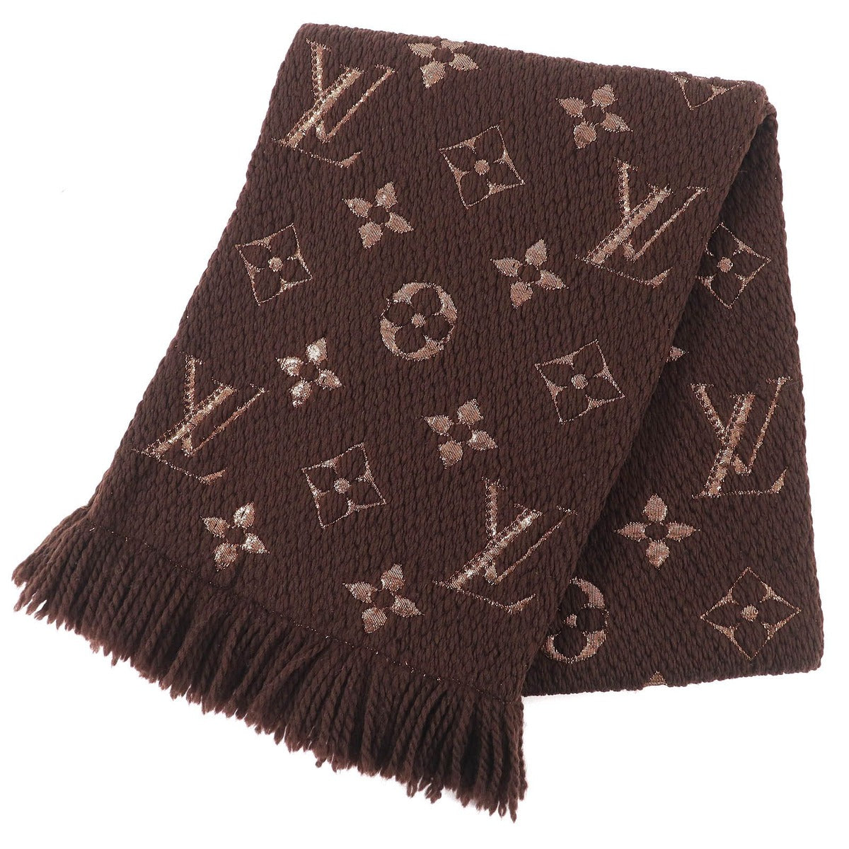 Louis Vuitton Logomania Scarf Shine Wool Silk Muffler Brown
