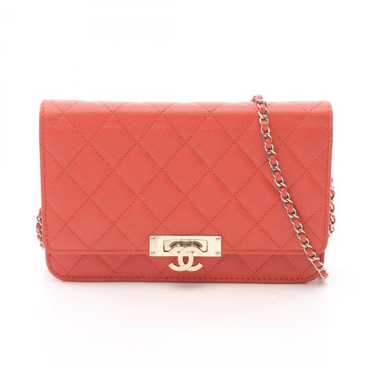 Chanel Shoulder Bag Quilted Coco Rock Orange Leather Chain Wallet