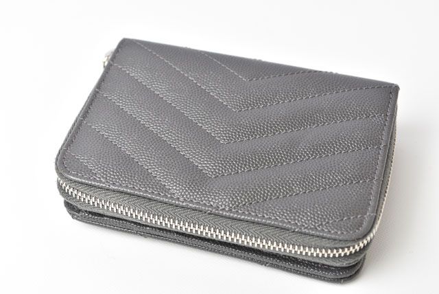 Unused Saint Laurent Mini Wallet Fold Wallet 403723 Asphalt