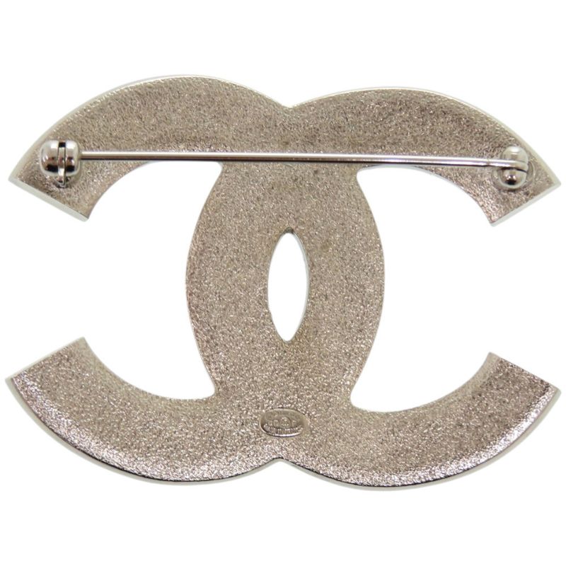 Chanel Coco Mark Rhinestone Metal Silver Blue Brooch 1673 Chanel