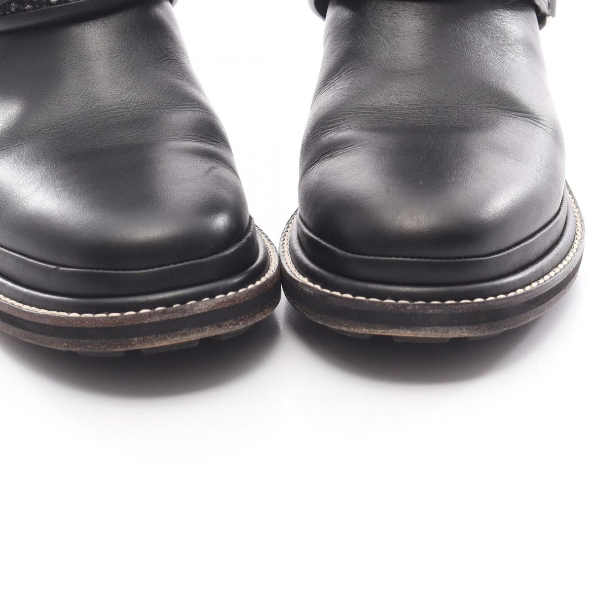 Chanel Boots CC Logo Black Blue Fabric Leather Tweed Engineer — view 11