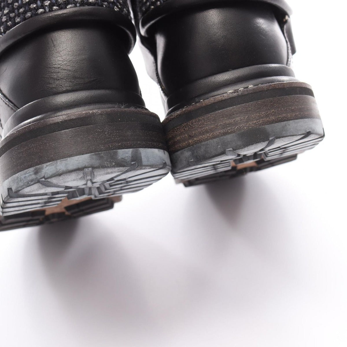 Chanel Boots CC Logo Black Blue Fabric Leather Tweed Engineer — view 7
