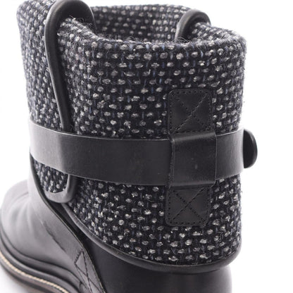 Chanel Boots CC Logo Black Blue Fabric Leather Tweed Engineer — view 8
