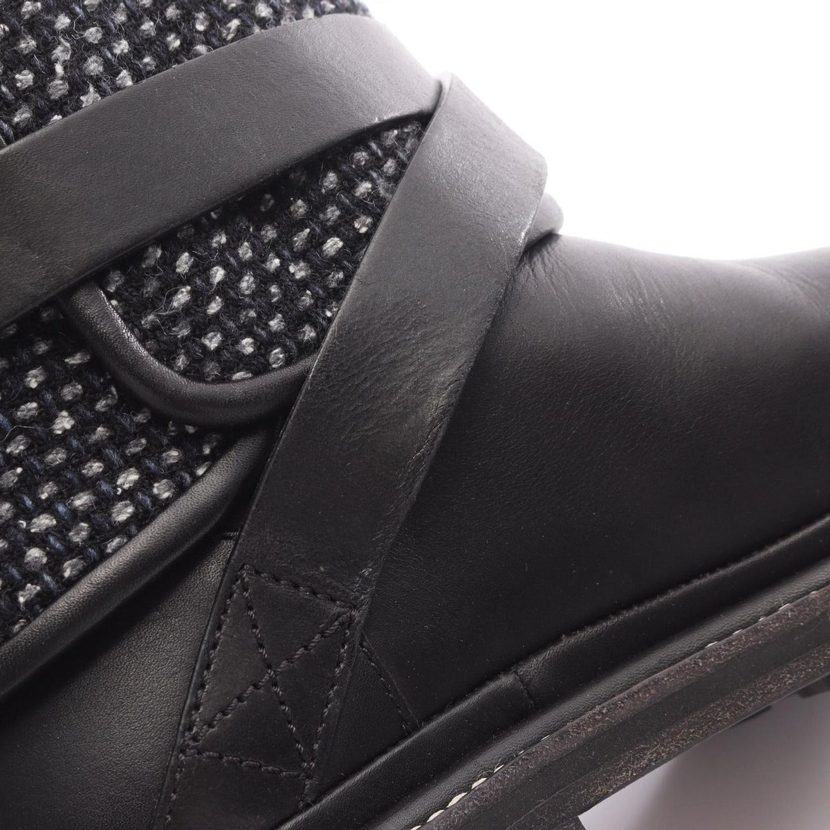 Chanel Boots CC Logo Black Blue Fabric Leather Tweed Engineer — view 10