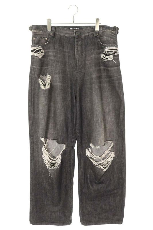 Balenciaga 23AW 697833 Txe06 Destroyed Super Large Baggy Denim Pants Men's M