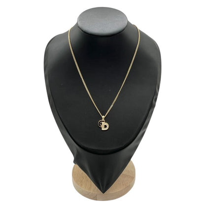 Christian DIOR Necklace Plated Metal Plated Metal Rhinestone CD Logo Gold