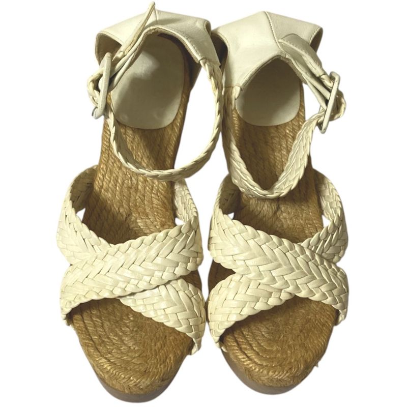 Good Hermes Wedge Sole Mesh Leather Wood Sandals Equivalent to 23.5cm (9.25in)