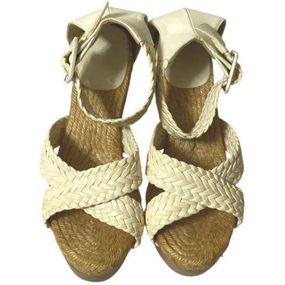 Good Hermes Wedge Sole Mesh Leather Wood Sandals Equivalent to 23.5cm (9.25in)