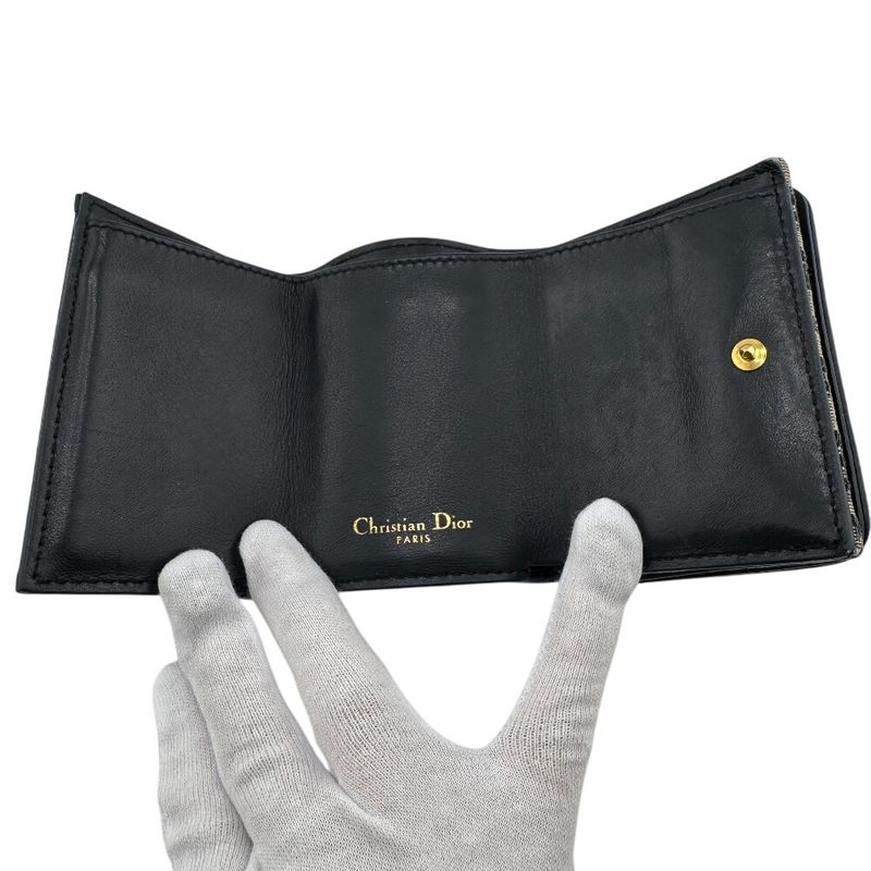 Christian DIOR Logo Plate Trotter Trifold Wallet Branded Coin Purse Bill Navy