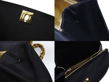 Chanel Half Moon Chain Bag CC Logo Satin Leather Black Gold — view 7