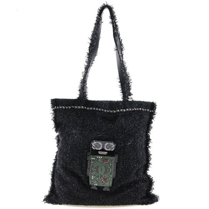Chanel Coco Mark Robot A94646 Tweed Black/silver Hardware Unisex Tote Bag