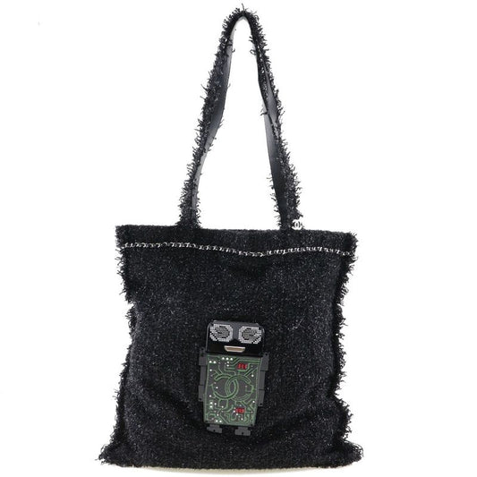 Chanel Coco Mark Robot A94646 Tweed Black/silver Hardware Unisex Tote Bag