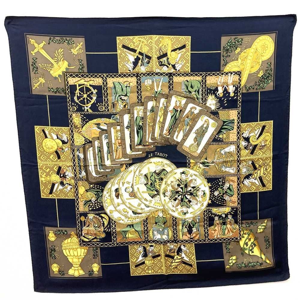 Hermes Carre 90 Scarf le Tarot Card Silk Navy