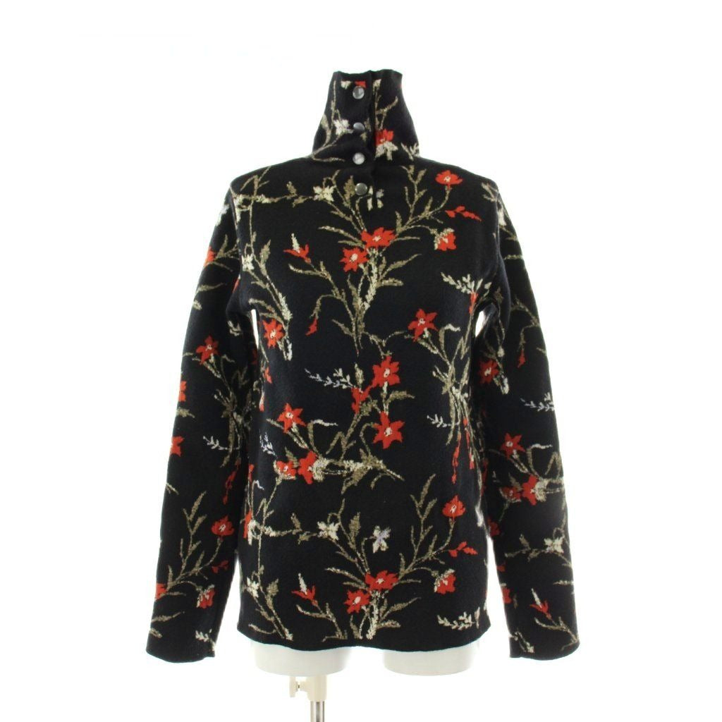 Balenciaga Flower High Neck Knit Sweater Wool 34 Black Multicolor Floral