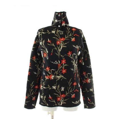 Balenciaga Flower High Neck Knit Sweater Wool 34 Black Multicolor Floral